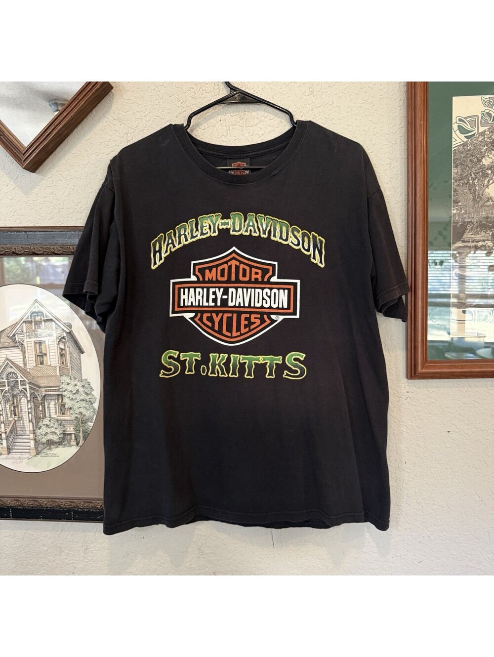 Vintage 90s Harley Davidson Black Shirt St. Kitts Beach Island Resort Size XL